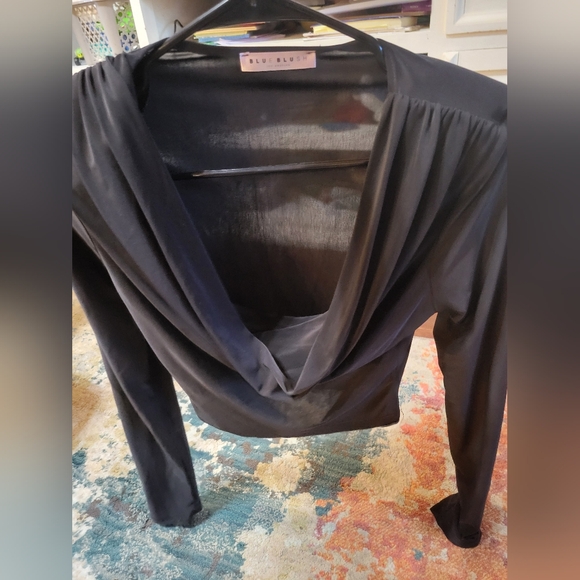 Elegant Black Drape Neck Blouse - Picture 2 of 2